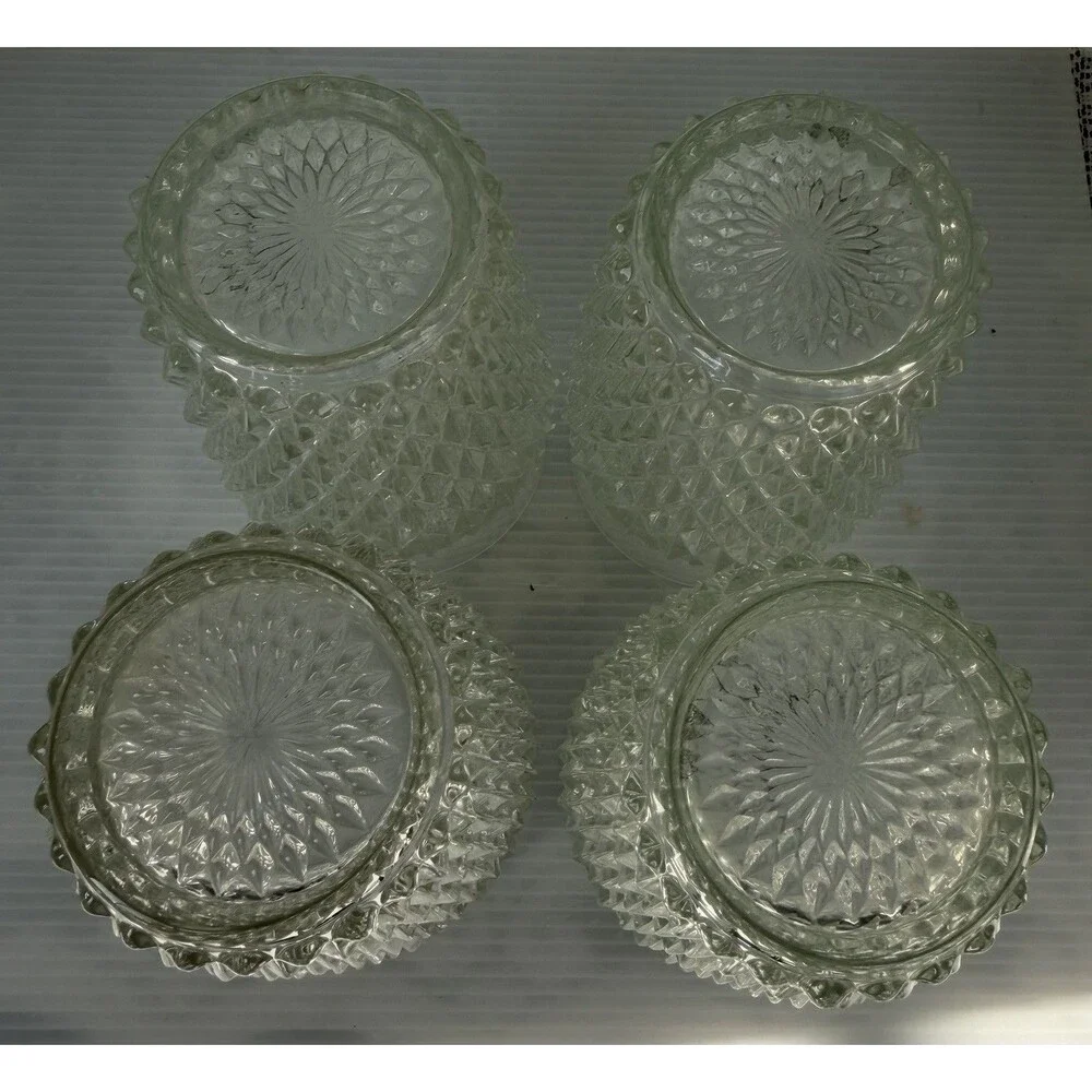 VTG Indiana Glass Diamond Point Clear Flat Tumblers 4 5/8” Set of 4 10 Oz Juice